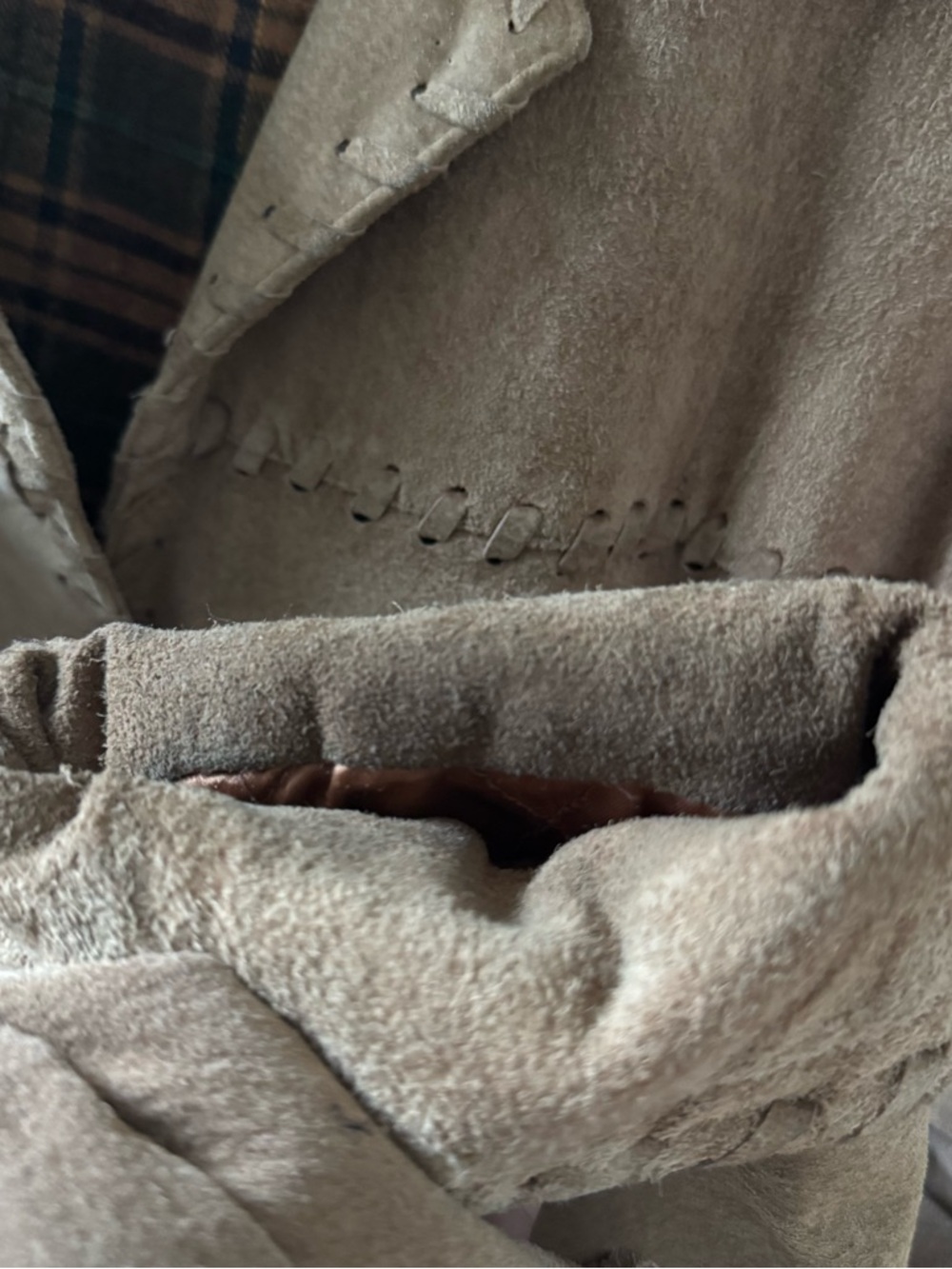 Vintage BB Dakota Tan Brown 100% Suede Leather Jacket Oversized Western Boho - Picture 10 of 13